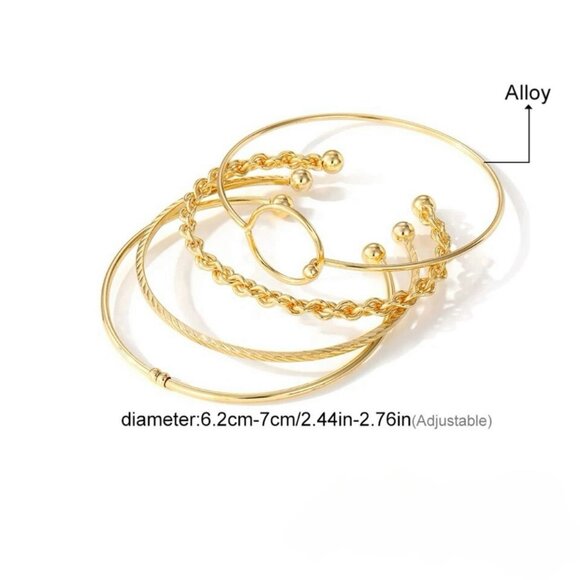 NWT Gold Bangle Bracelet Set Of 4 Stackable Cuff Bangles Thin Slim Boho Festival - Picture 6 of 7